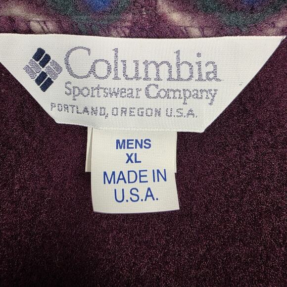 Vintage Columbia Jacket Mens XL Burgundy/Green Aztec Fleece Full Zip Made in USA - Picture 7 of 11